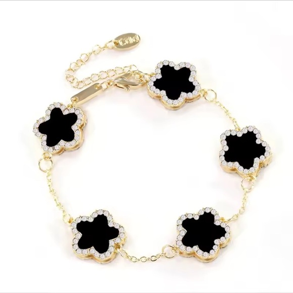 Clover Bracelet Floral Sterling Silver 925 Black Clover Bracelet - Picture 5 of 11